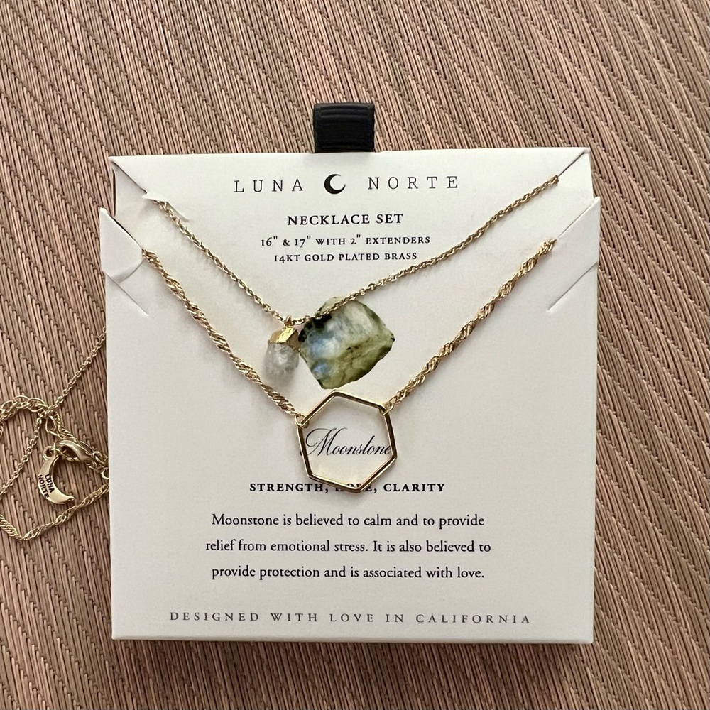 Pretty dual 14K gold plated brass moonstone necklace set.